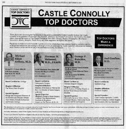 Dr. Melamed Recognized As “Top Doctor” In The New York Times